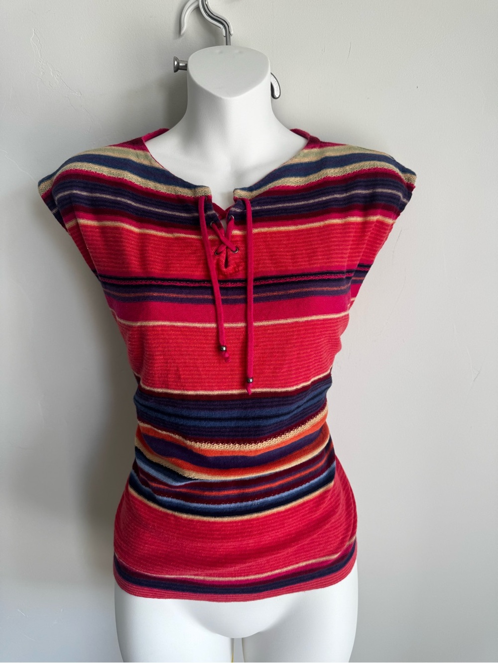Chaps Red Striped Lace-Up Tank Top